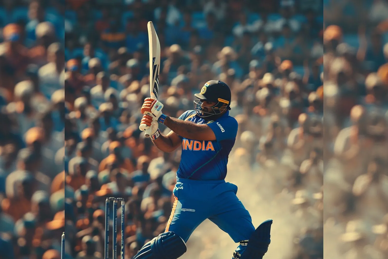 A dynamic action shot reflecting India's triumphant spirit in the inaugural T20 World Cup