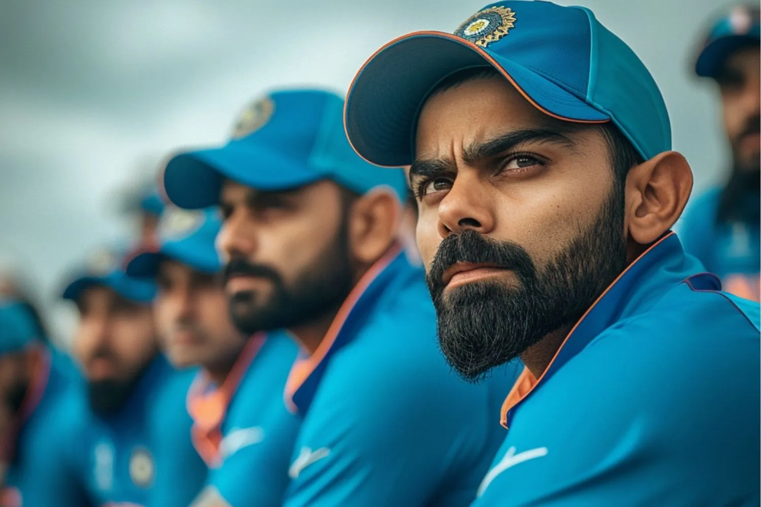 Focused Indian cricket Team Players for T20 World Cup 2024 sitting side by side with Virat Kohli