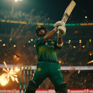 A Pakistani batsman hitting a six in T20 World Cup