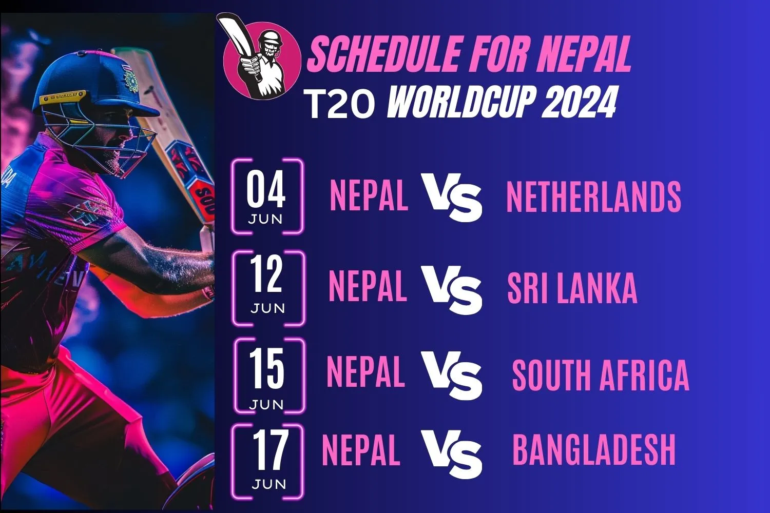 Nepal T20 world cup 2024 schedule