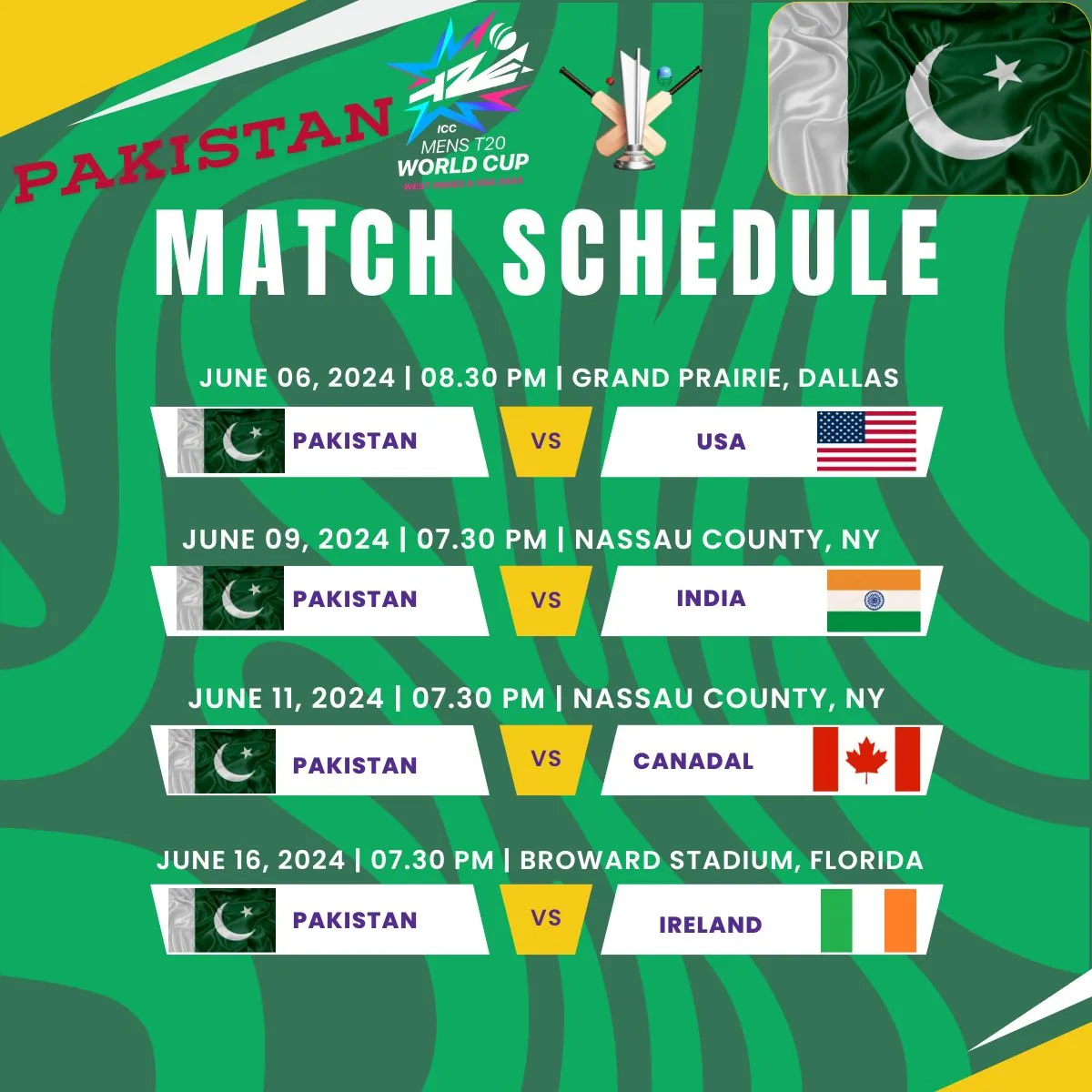 Pakistan schedule for t20 world cup 2024