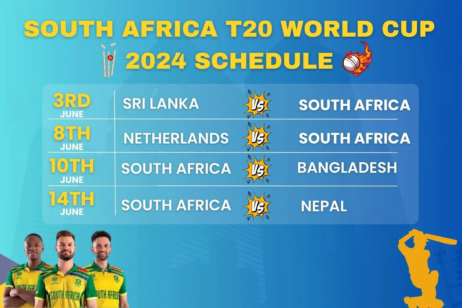 South Africa T20 World Cup 2024 Schedule