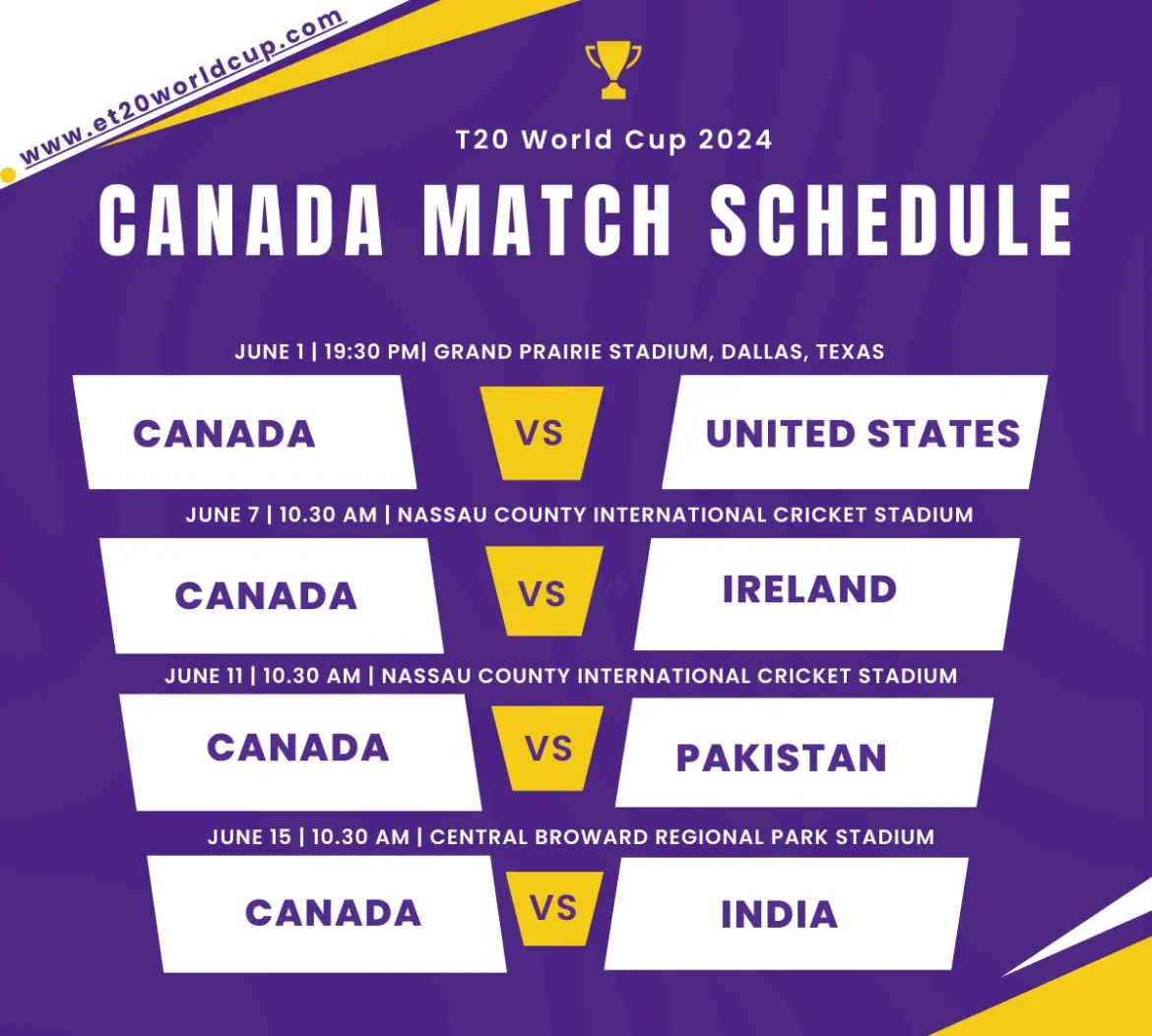 T20 World Cup 2024 Canada schedule