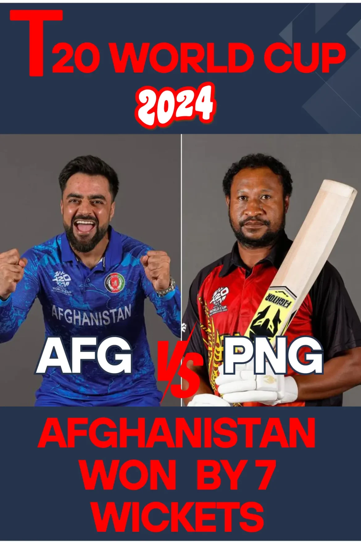 Afghanistan won by 7 wickets Afghanistan won by 7 wickets at T20 world Cup 2024