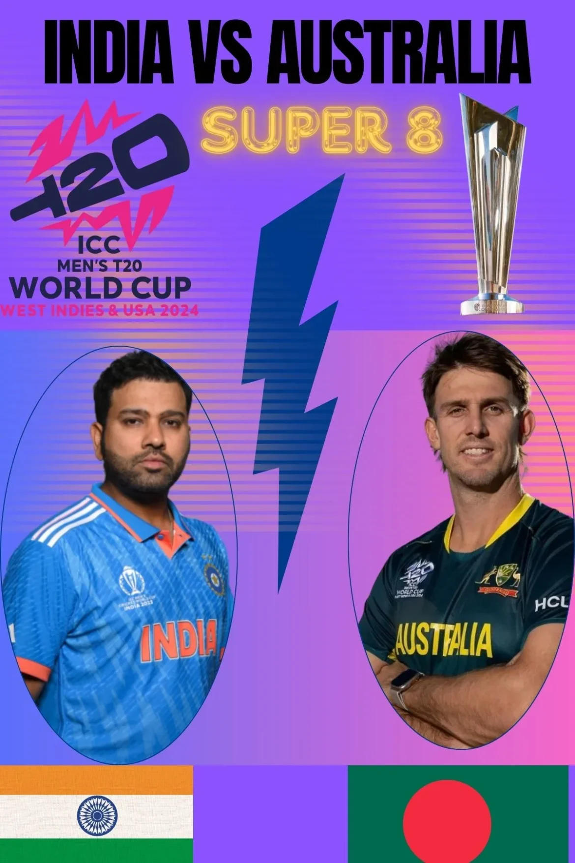 Today match India vs Australia Super 8 Group-1 T20 World Cup 2024